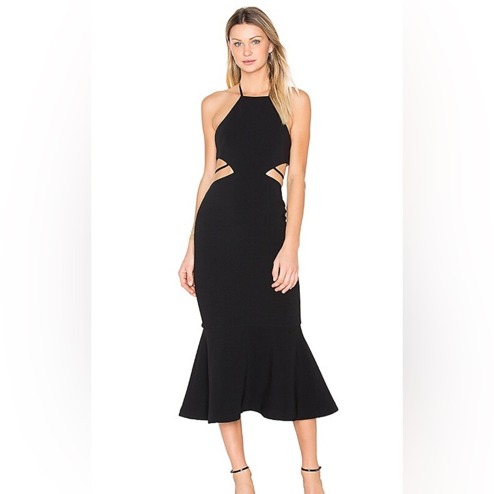 cinq a sept Black Cutout Halter Midi Dress